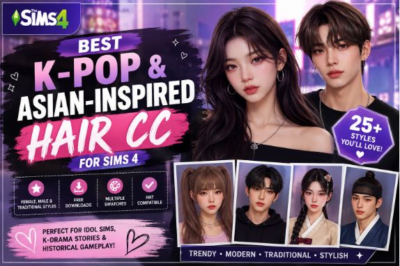 K-Pop & Asian-Inspired Hair CC for Sims 4