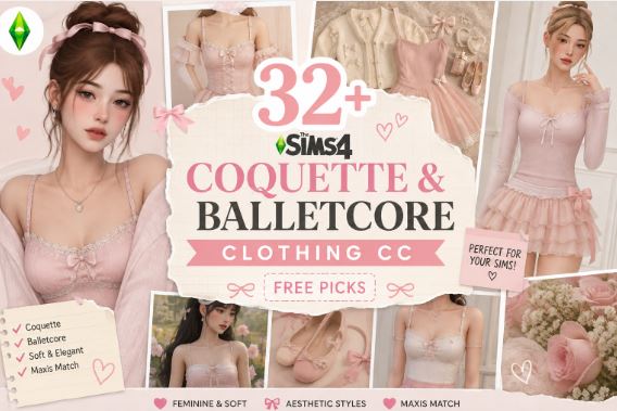 Sims 4 Coquette and Balletcore Clothing CC